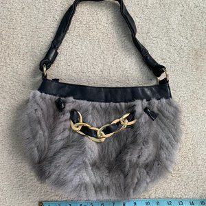 Vintage Paolo Masi Grey Fur and Black Leather Purse